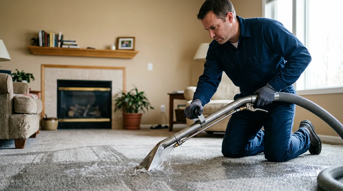 Water damage restoration technician working near Herscher, IL